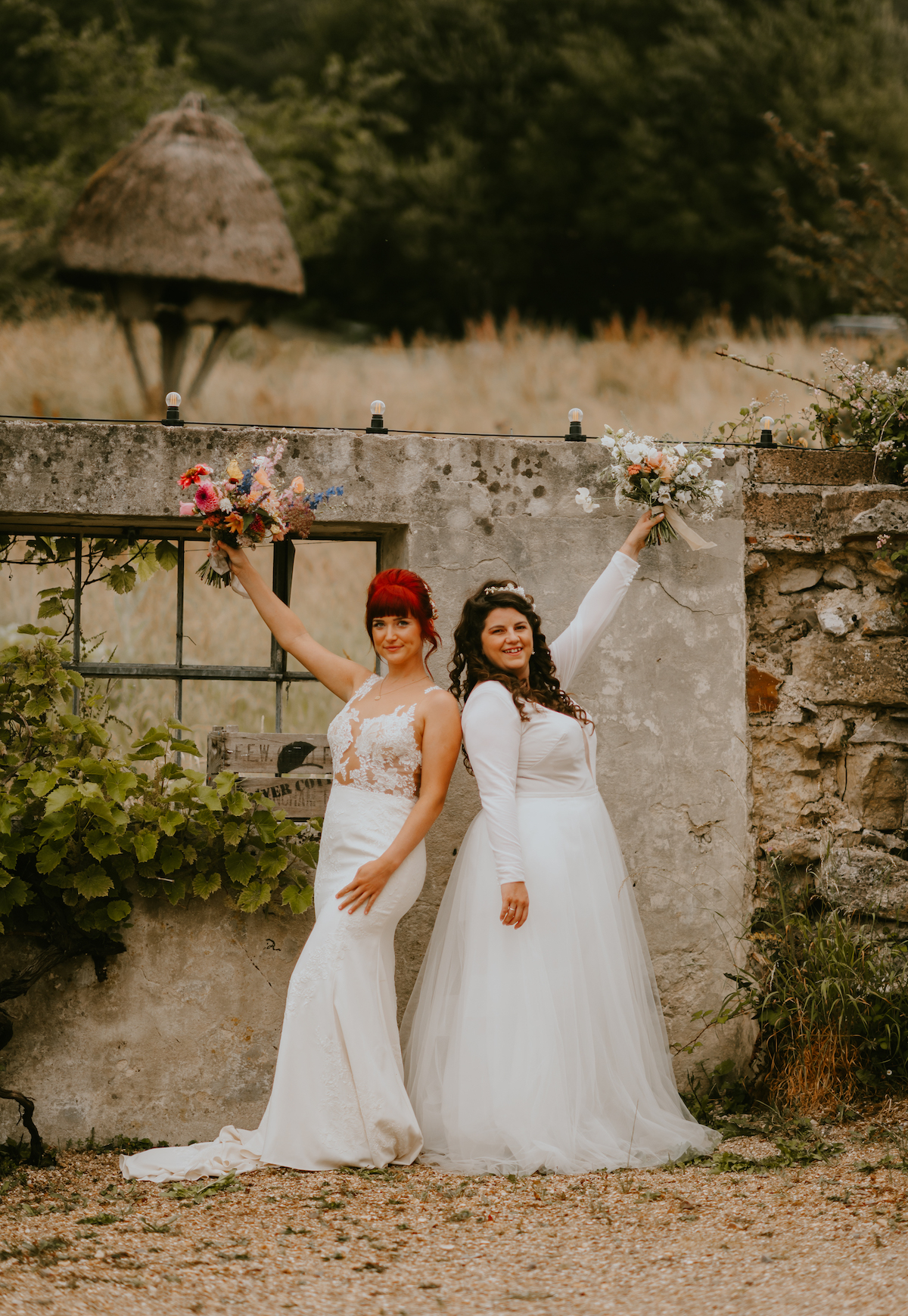 Two bridal looks showcasing boho-inspired makeup and hair for summer weddings